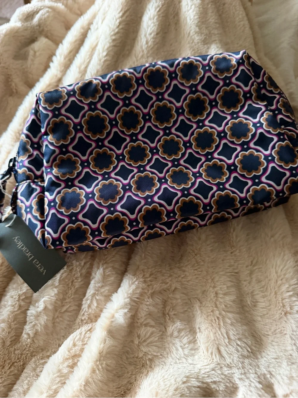 Vera Bradley Navy lattice florets cosmetic bag